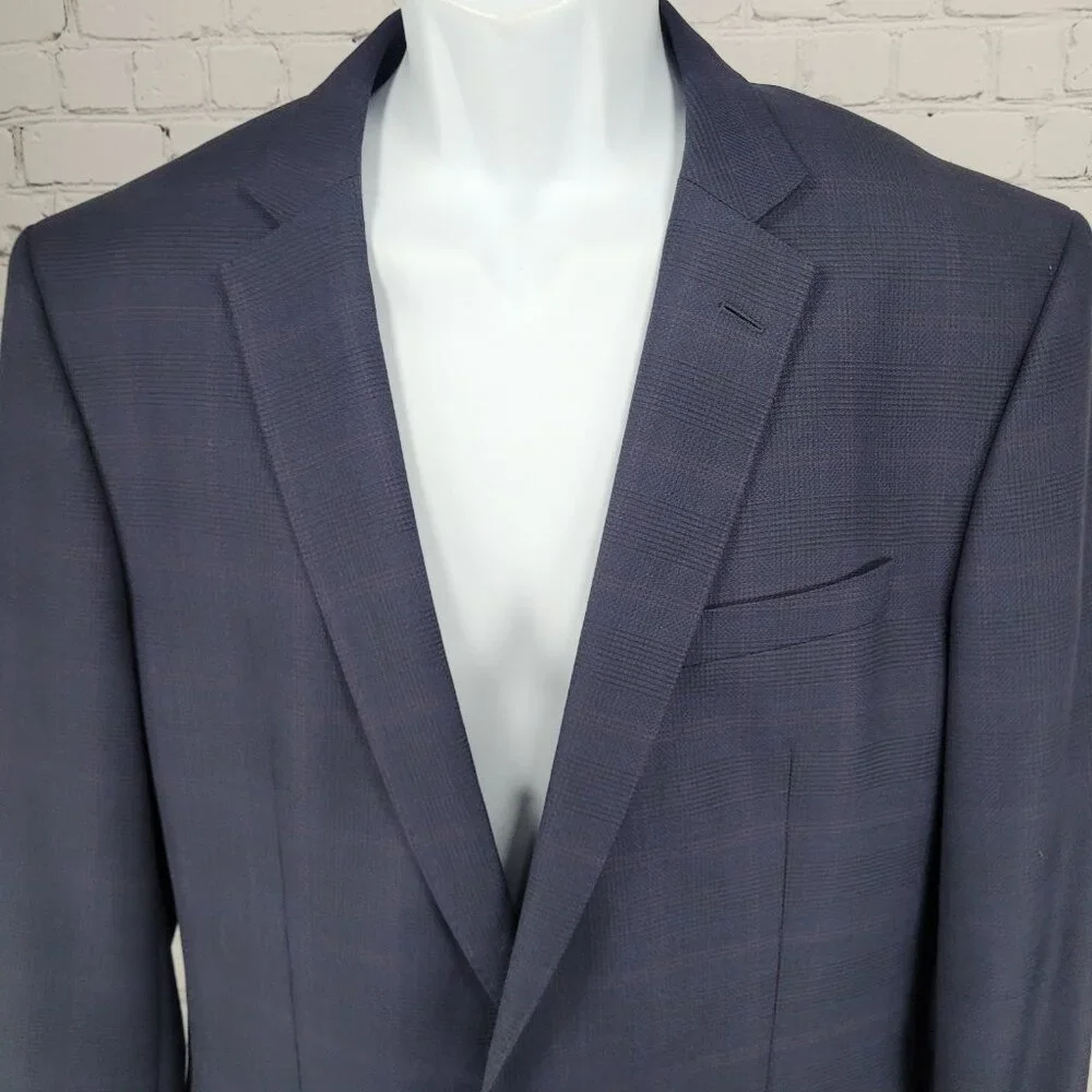 Hugo Boss x Nordstrom Blue 100% Wool Super 120 Drago Check Blazer Sport Coat 42L